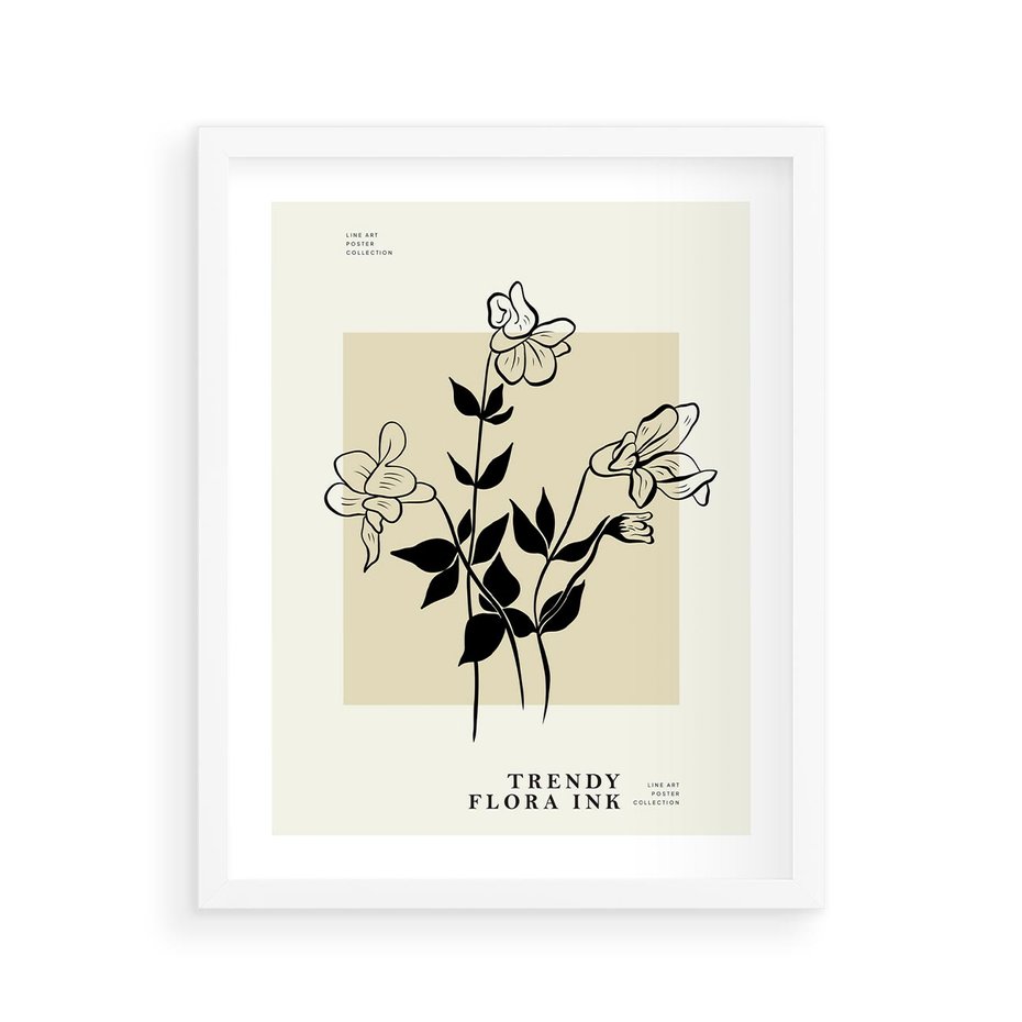 Plakat w ramie 40x50 - Malowane szkicowe tęsknoty - kwiaty, typografia - rama biała