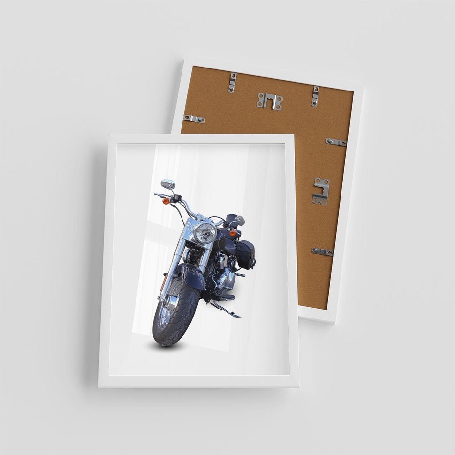 Plakat w ramie 30x40 - Motocykl w ruchu - motor, bike - rama biała
