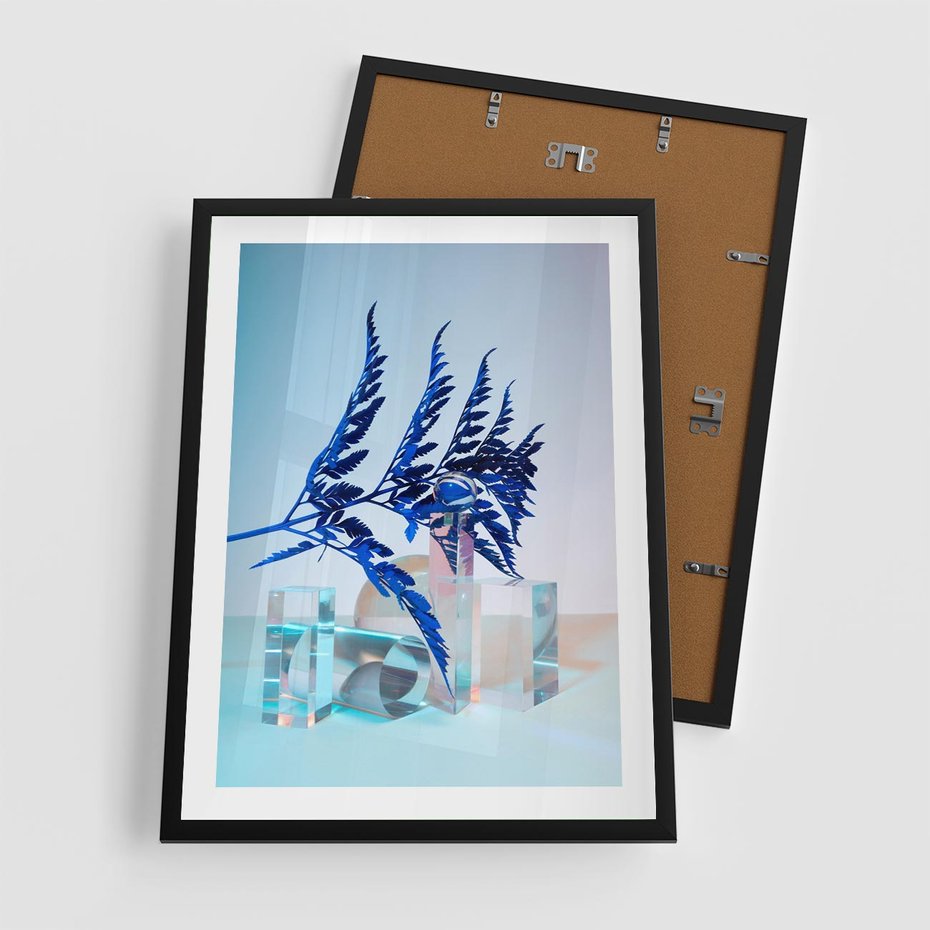 Plakat w ramie 50x70 - Intensywny Kolor Natury - liście, kobalt - rama czarna