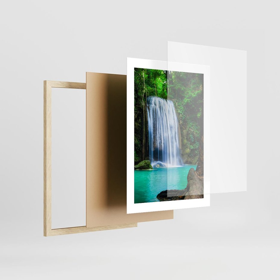 Plakat w ramie 30x40 - : Moc Natury - wodospad, rzeka - rama drewno
