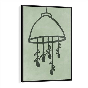 Obraz w ramie 50x70 - Zieleń Inspirującego Spokoju - plakat z abstrakcyjną zieloną lampą, skandynawski design - rama czarna