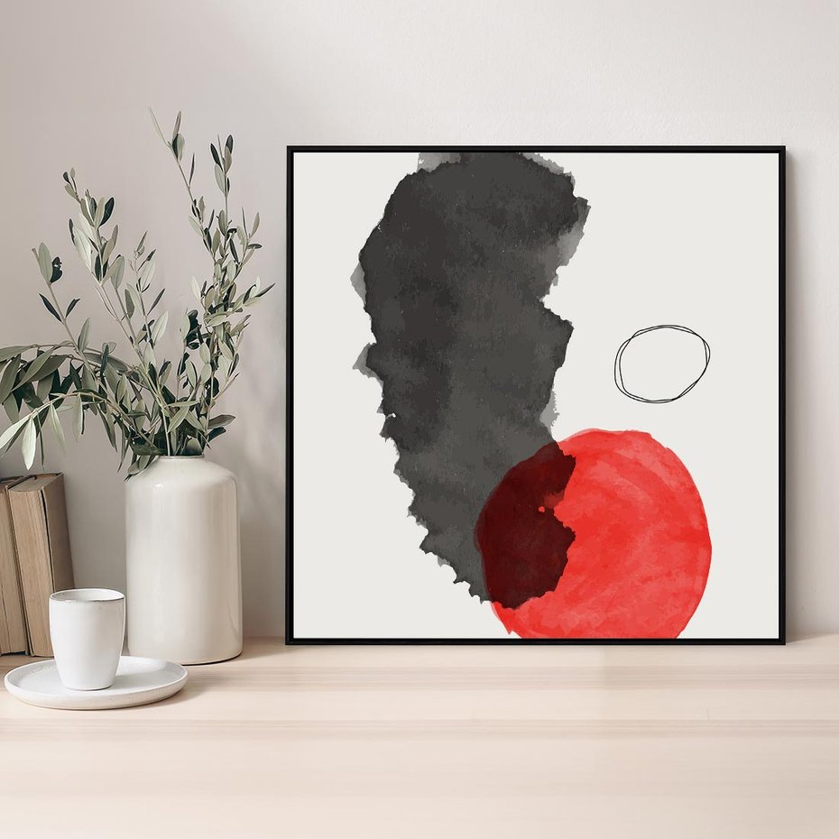 Obraz w ramie 50x50 - Wibracje Linii - abstrakcyjne nieregularne plamy, czarny - rama czarna