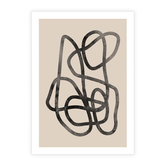 Plakat bez ramy 50x70 - Przenikanie Wirtualnych Wymiarów - zaplątane minimalistyczne linie, na bezowym tle
