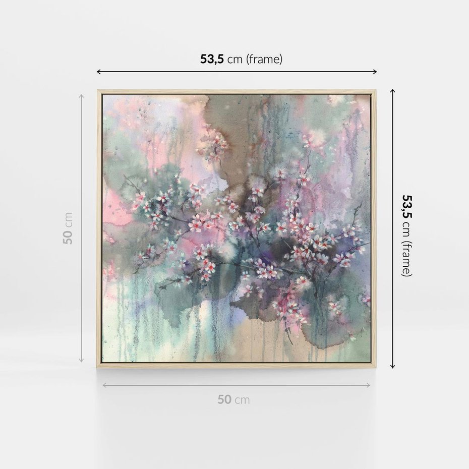 Obraz w ramie 50x50 - Efemeryczne Kwitnienie Drzew - akwarela, rozmyte pastelowe tłó - rama drewno