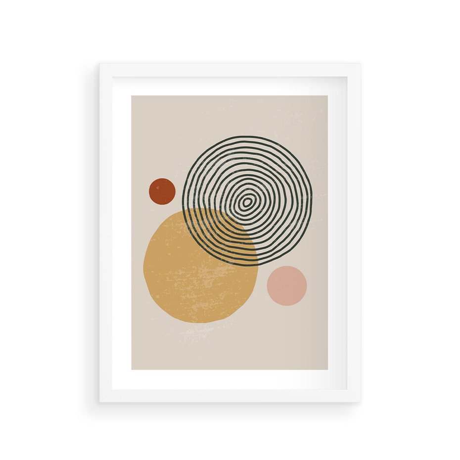 Plakat w ramie 30x40 - Boho Światło - abstrakcyjna sztuka, boho kształty - rama biała