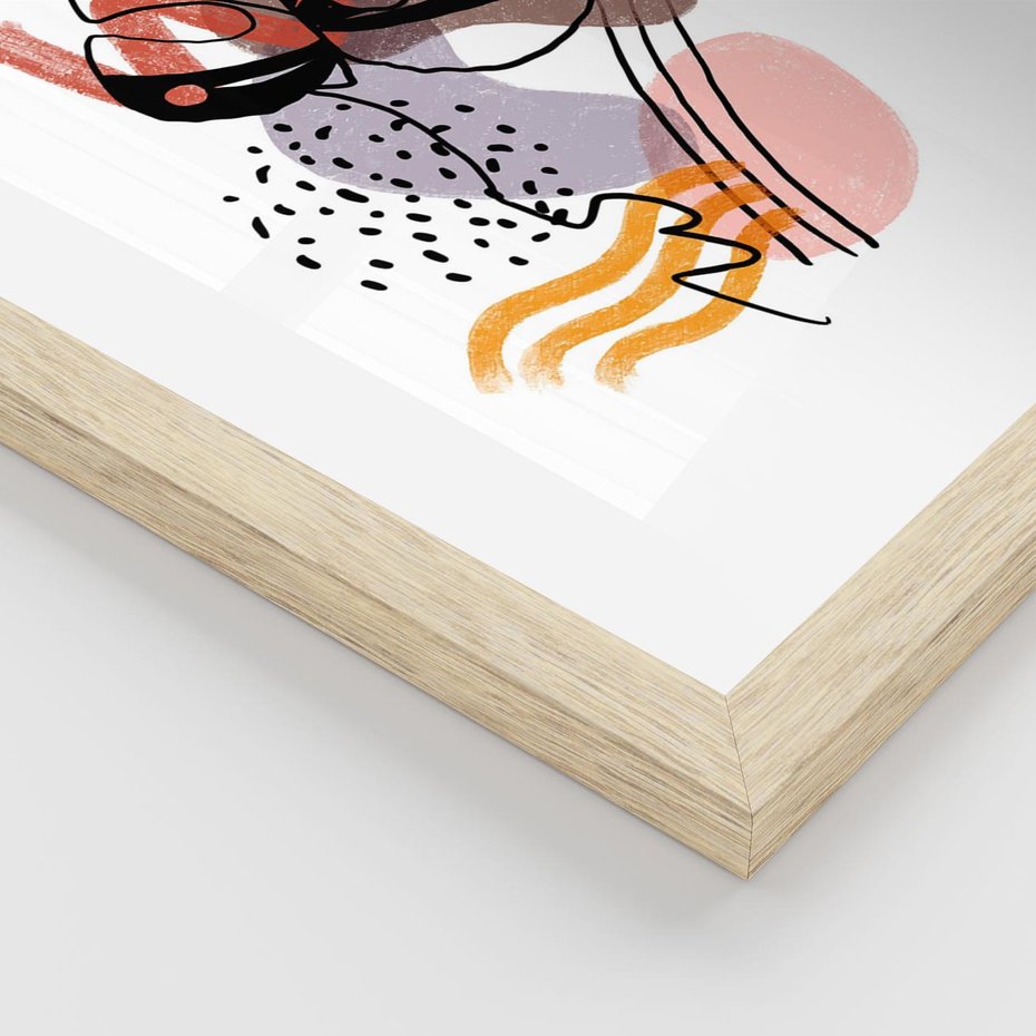 Plakat w ramie 40x50 - Wibracje Abstrakcyjnych Form - abstrakcyjna sztuka, liść monstery - rama drewno