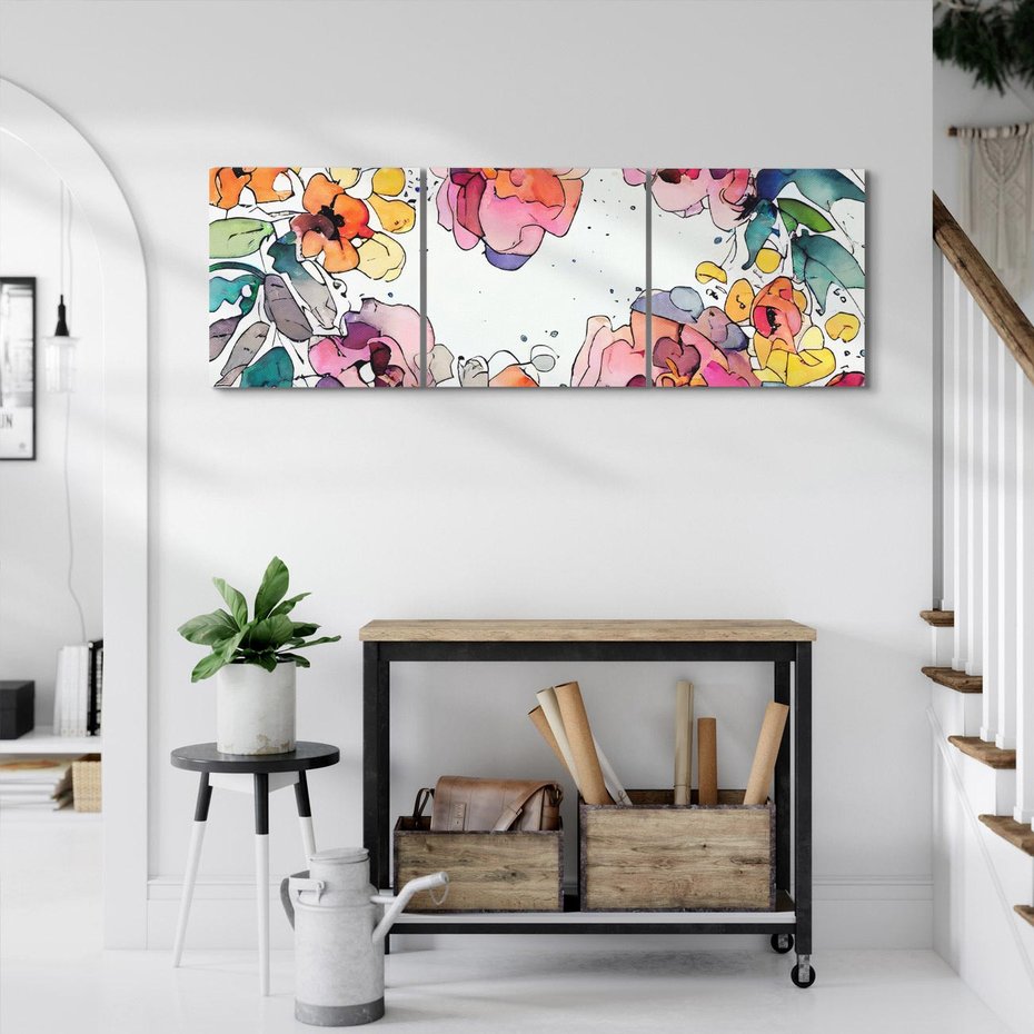 Obraz na płótnie 120x40 - Rozkwitające marzenia - akwarelowe kwiaty, kolory