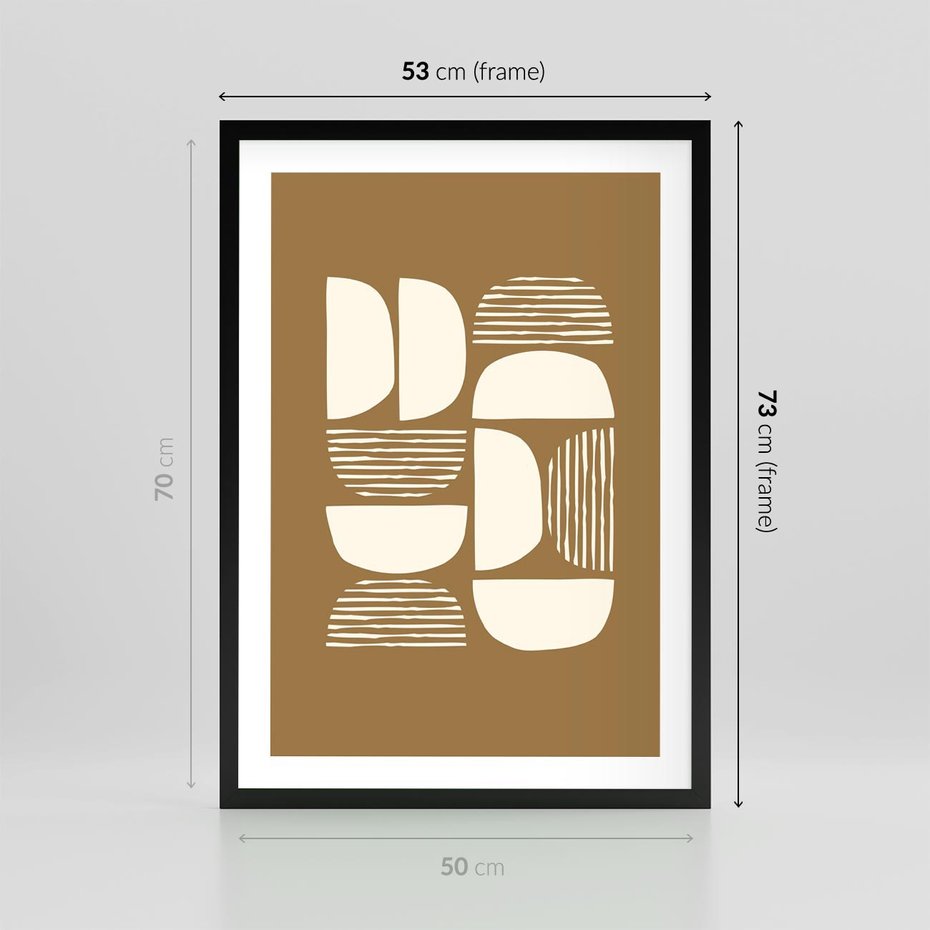 Plakat w ramie 50x70 - Wewnętrzne Spektrum - geometryczne boho kształty na brązowym, karmelowym tle - rama czarna
