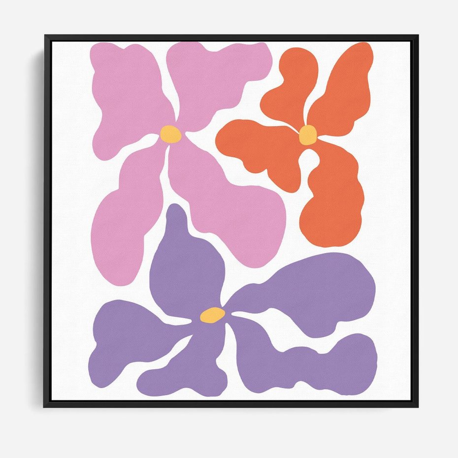 Obraz w ramie 50x50 - Bezgraniczne Wibracje - abstrakcyjne kolorowe kwiaty, minimlizm - rama czarna