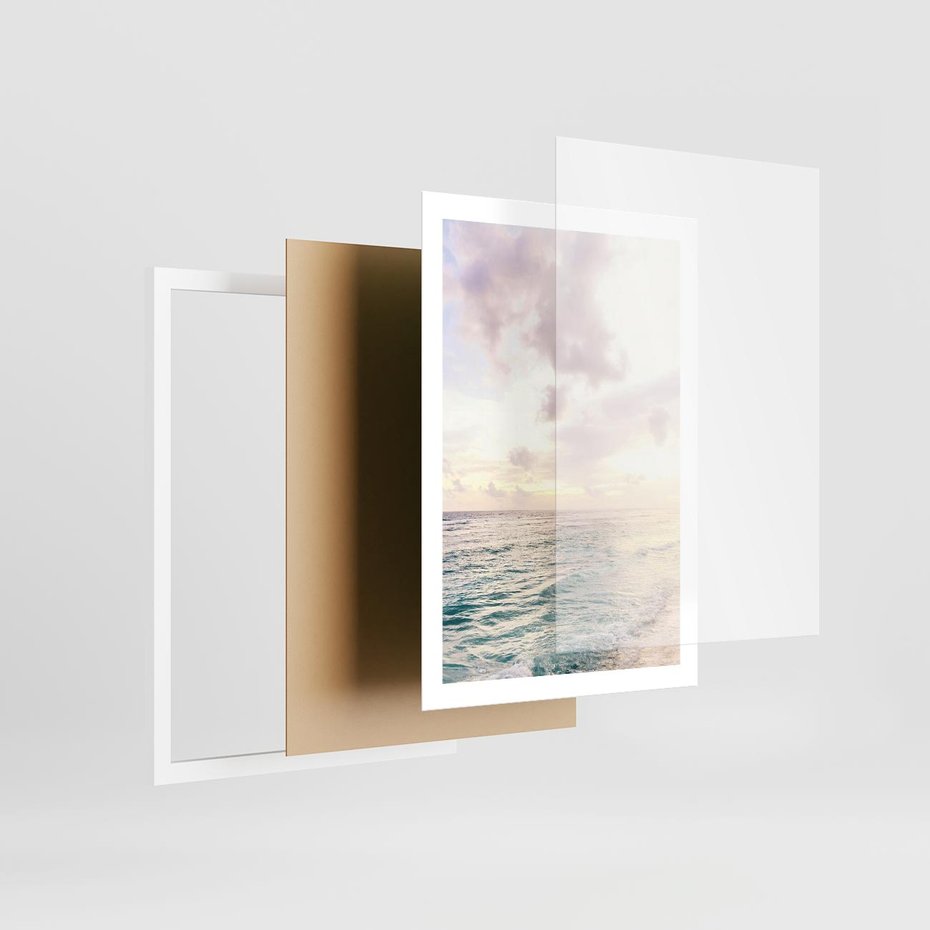 Plakat w ramie 50x70 - Pastelowa Plaża - plaża, pastelowe kolory - rama biała