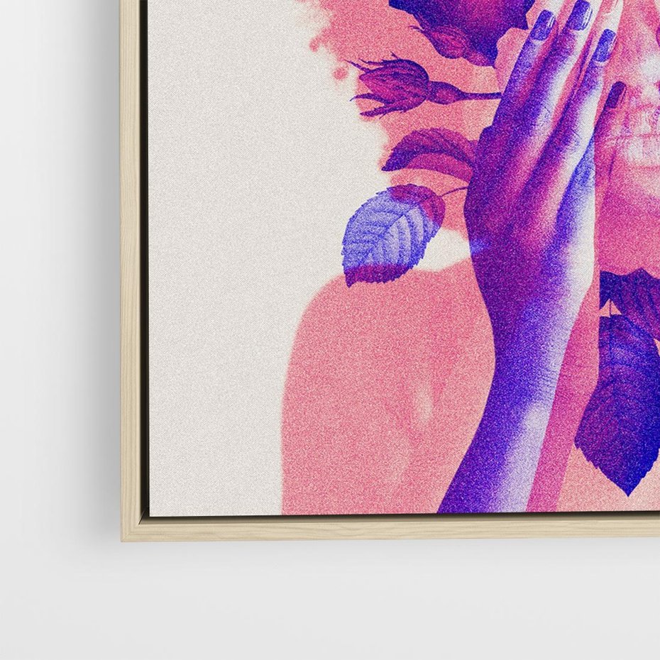 Obraz w ramie 80x80 - Kwiaty we Włosach - różowa postać, grafika - rama drewno