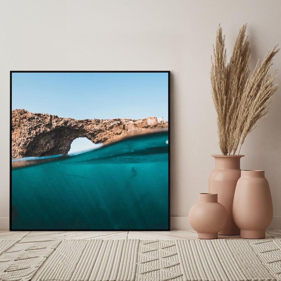 Obraz w ramie 50x50 - Tajemnicza Podwodna Kraina - fotografia, podwodna jaskinia - rama czarna