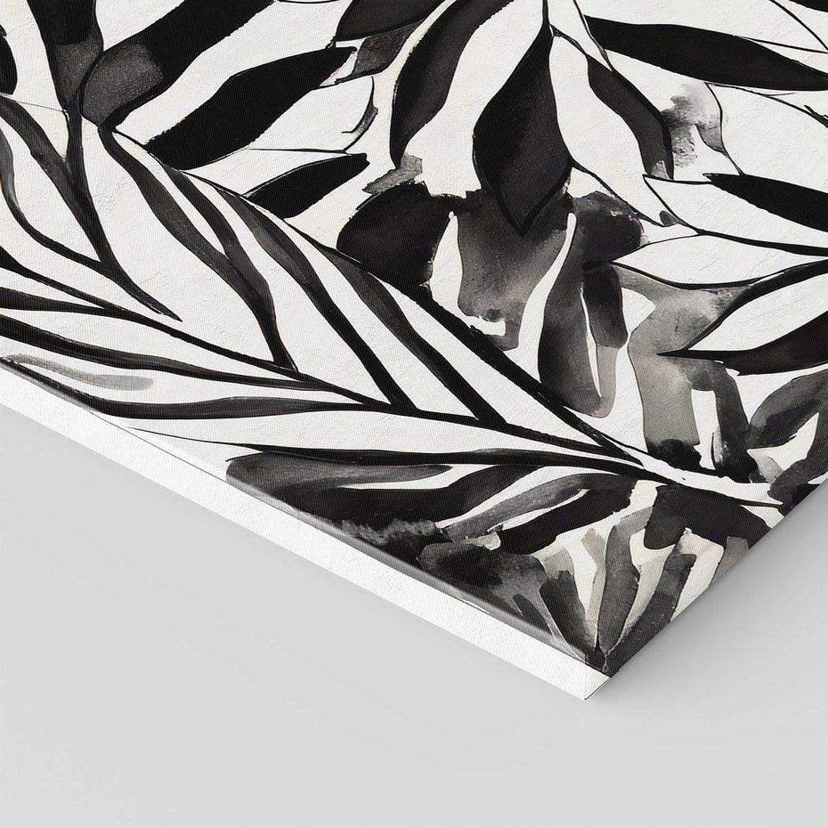 Obraz na płótnie 60x60 - Czarne Liście - akwarelowy obraz, czarno biały