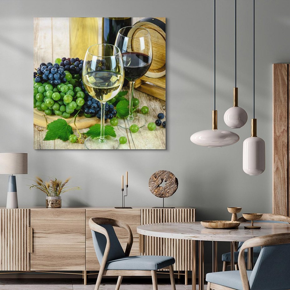Obraz na płótnie 50x50 - Wino winogrona i kieliszki - wino, winogrona