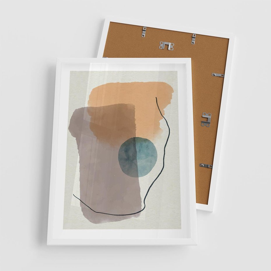 Plakat w ramie 50x70 - Rozkwitająca Akwarelowa Inspiracja - geometryczne elementy, stonowane ziemiste kolory - rama biała