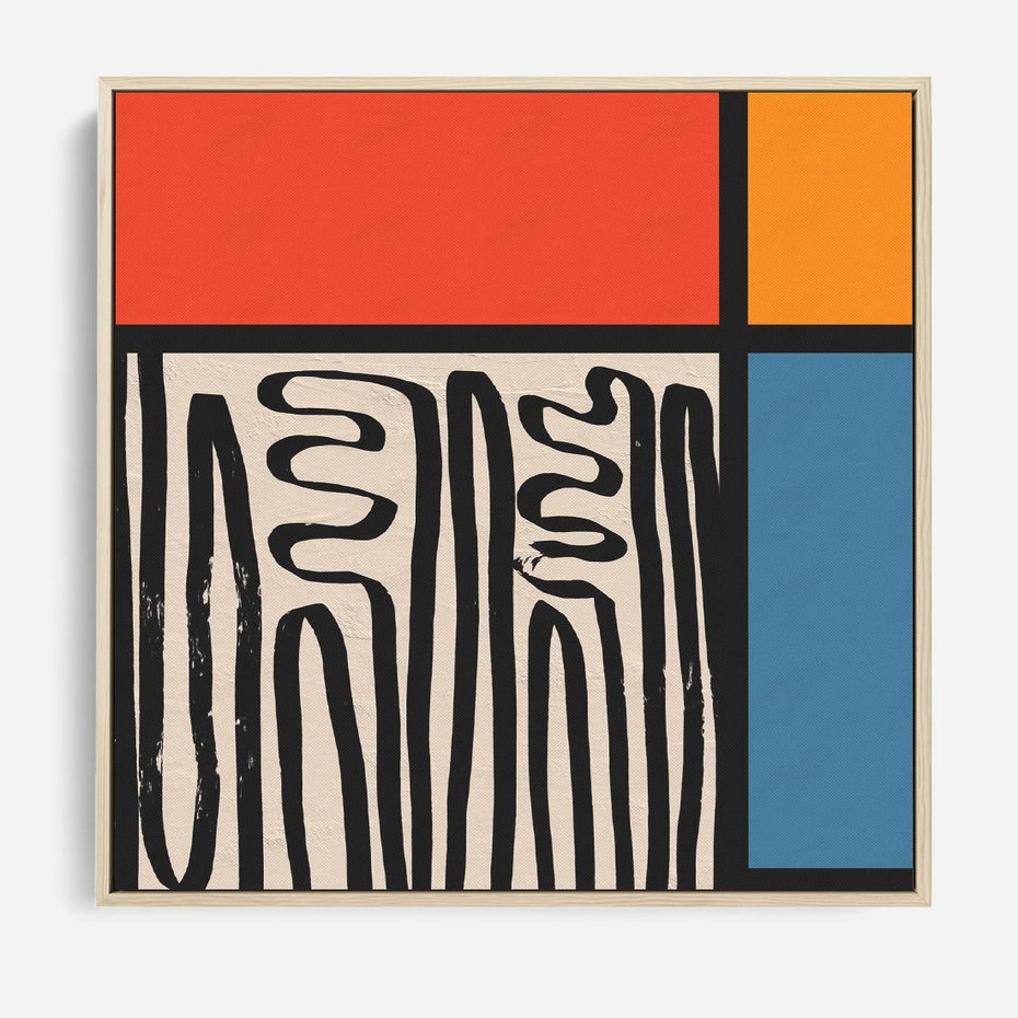 Obraz w ramie 80x80 - Podróżne Wibracje Serca - abstrakcyjny obraz, proste linie - rama drewno