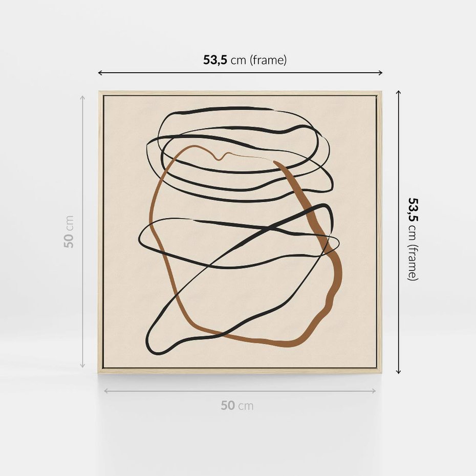 Obraz w ramie 50x50 - Bezczasowe Kontury - abstrakcyjne linie, zaplątane - rama drewno