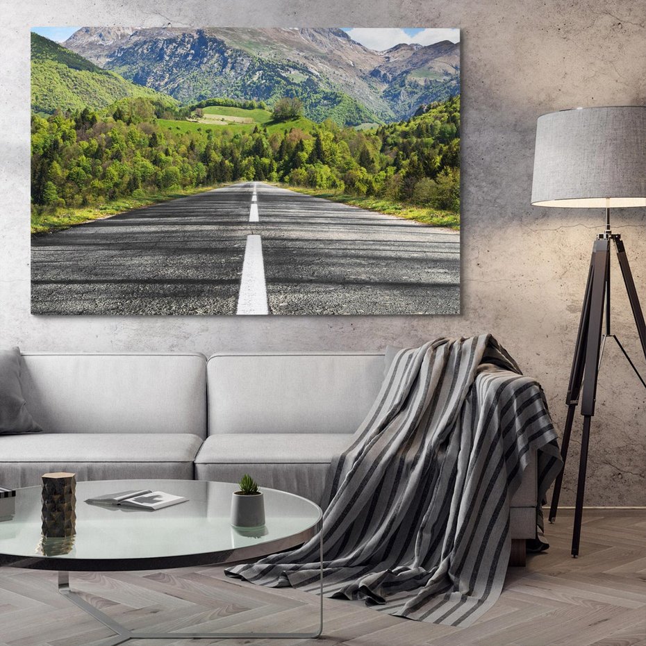 Obraz na płótnie 70x50 - Droga przez góry: podróż do przygody - droga, góry