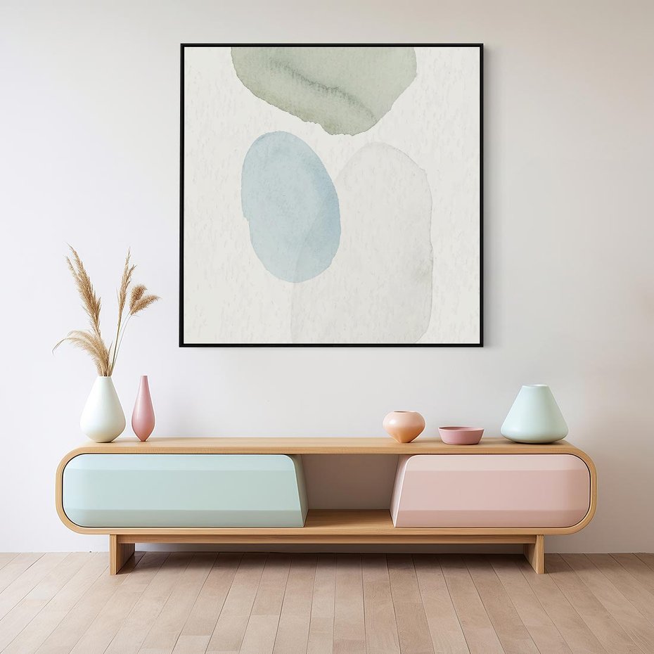 Obraz w ramie 50x50 - Akwarelowa Symfonia Natury - abstrakcyjne delikatne plamy, akwarelowe - rama czarna