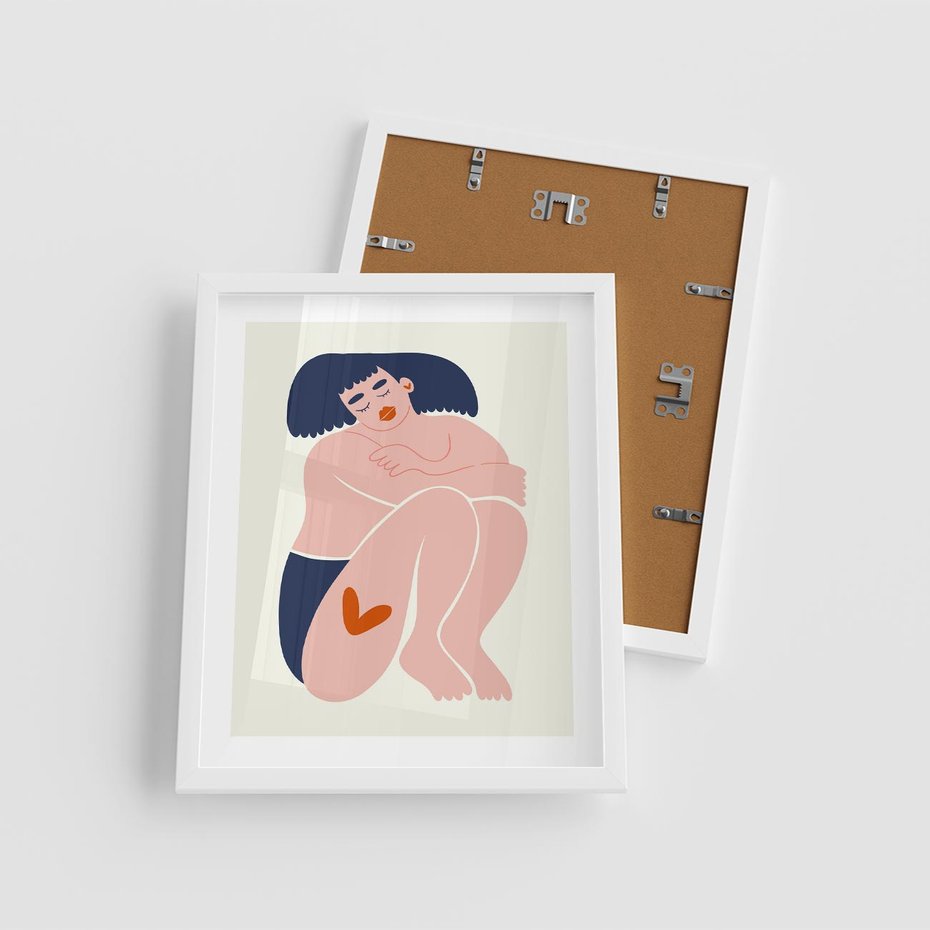 Plakat w ramie 40x50 - Melodia snów na płótnie - zakochana kobieta, graficzny obraz - rama biała