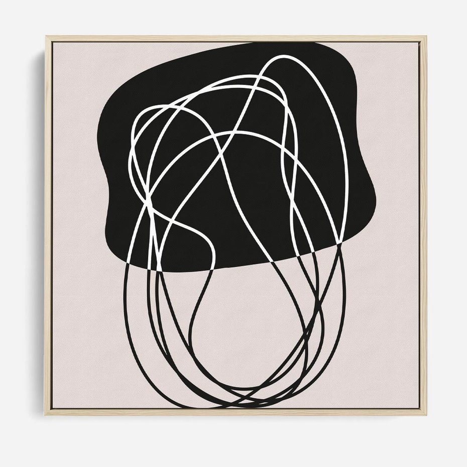 Obraz w ramie 80x80 - Abstrakcyjne Harmonie - abstrakcyjne szkicowane linie, minimalizm - rama drewno