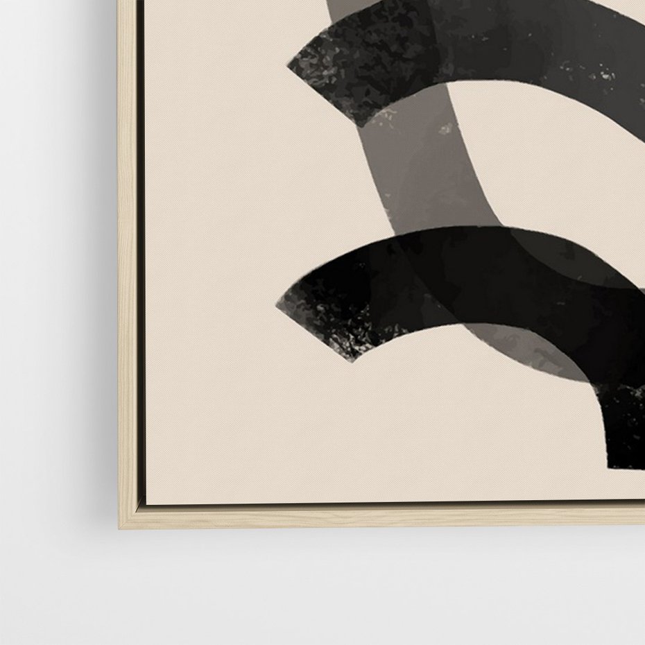 Obraz w ramie 80x120 - Strukturalne Odbicia Innowacji - zaplątane minimalistyczne linie, na bezowym tle - rama drewno