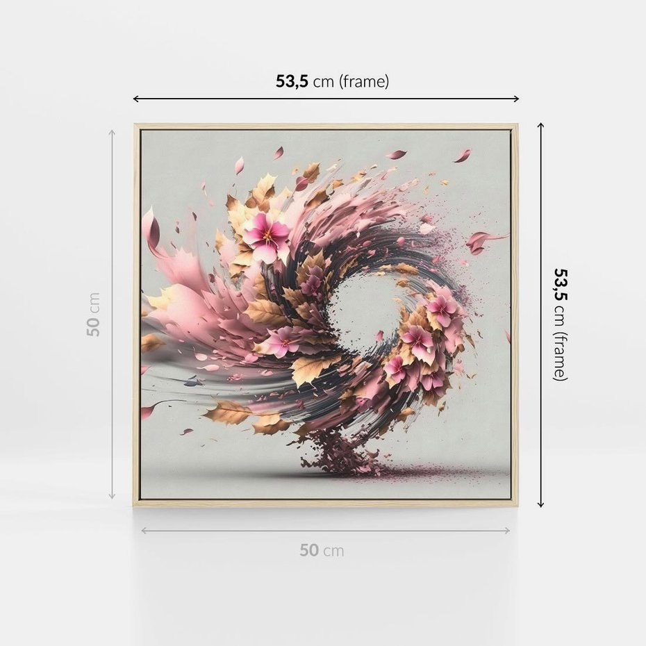 Obraz w ramie 50x50 - Kwiatowy Wir - nowoczesna grafika komputerowa, wir z kwiatów - rama drewno