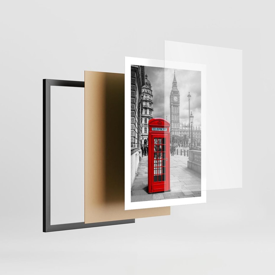 Plakat w ramie 50x70 - Budka telefoniczna w Londynie - budka, Londyn - rama czarna