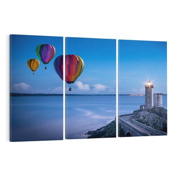 Obraz na płótnie 120x80 - Latarnia morska z balonami nad morzem - latarnia, morska