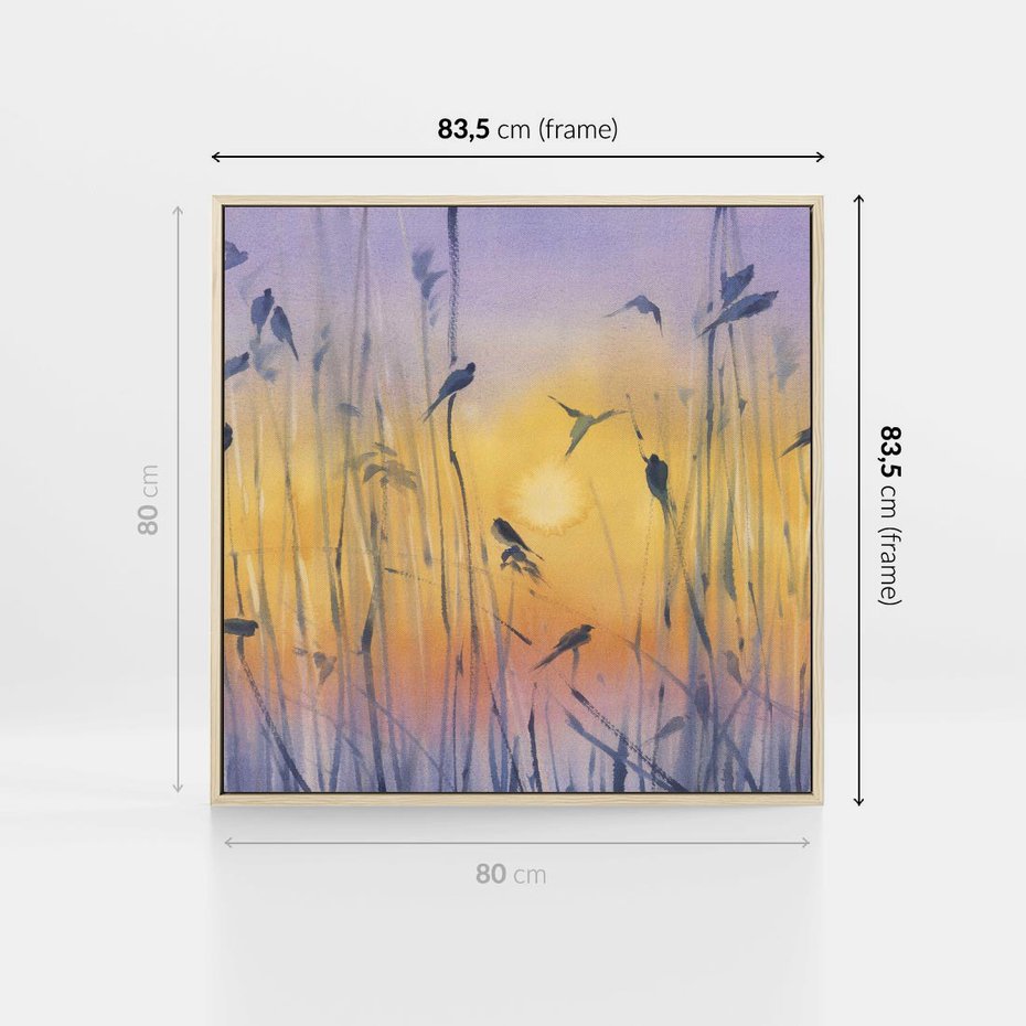 Obraz w ramie 80x80 - Mistyka Poranka nad Szuwaram - wschód słońca w szuwarach, trawy - rama drewno