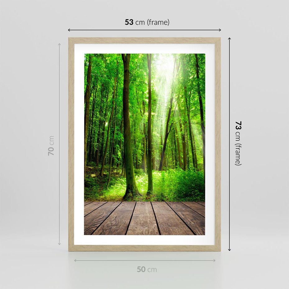 Plakat w ramie 50x70 - Spacer po urokliwej dróżce w lesie - las, dróżka - rama drewno