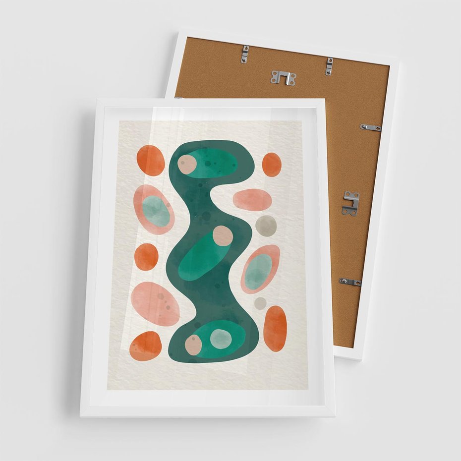 Plakat w ramie 50x70 - Wewnętrzne Spektrum - abstrakcyjne formy, dominujący kolor zielony - rama biała