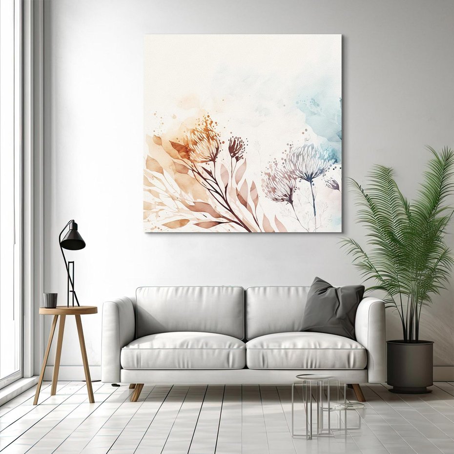 Obraz na płótnie 80x80 - Nostalgiczne tańce pędzla - akwarelowe kwiaty, gałęzie