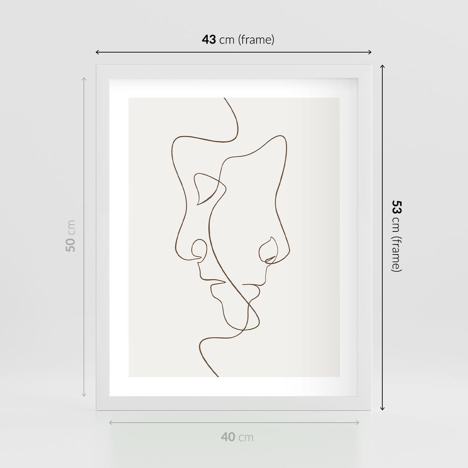 Plakat w ramie 40x50 - Jedna Linia, Dwie Twarze - minimalistyczny plakat, dwie twarze - rama biała