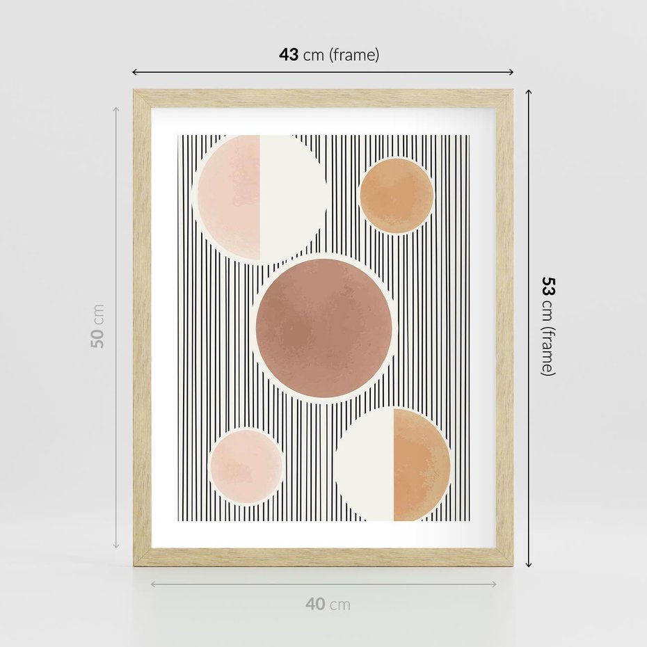 Plakat w ramie 40x50 - Rozplątane Granice - abstrakacyjna nowoczesna sztuka, koła okręgi - rama drewno