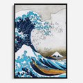 Obraz w ramie 50x70 - Wzburzone Morze - wielka fala w kaganawie, Hokusai - rama czarna