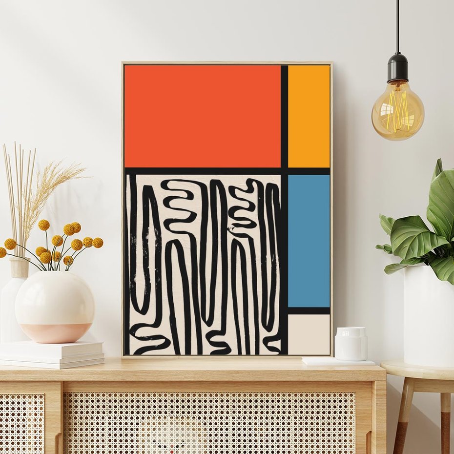 Obraz w ramie 80x120 - Podróżne Wibracje Serca - abstrakcyjny obraz, proste linie - rama drewno