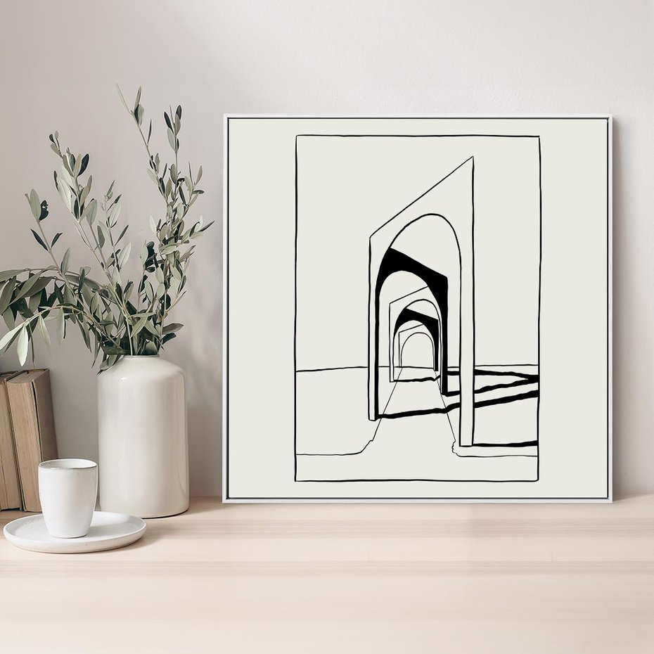 Obraz w ramie 80x80 - Poezja światła i cienia - nowoczesna sztuka, minimalistyczny styl - rama biała