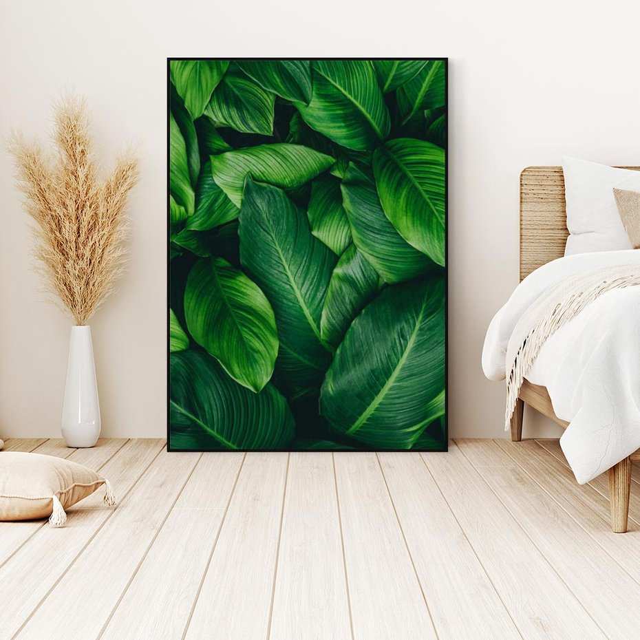 Obraz w ramie 50x70 - Palma Liście Kwiat - palma, liście - rama czarna