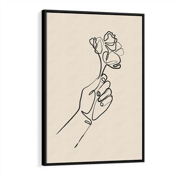 Obraz w ramie 50x70 - Szkic Kwiatu - kwiat w dłoni, szkic - rama czarna