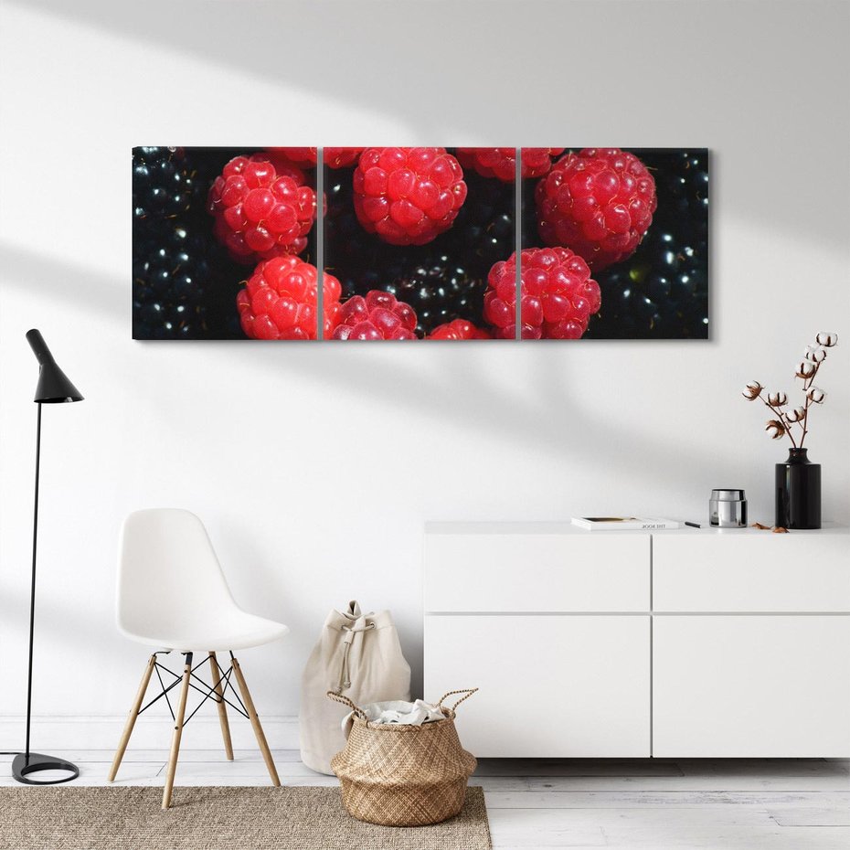 Obraz na płótnie 120x40 - Maliny Soczysta Eksplozja - maliny, owoce