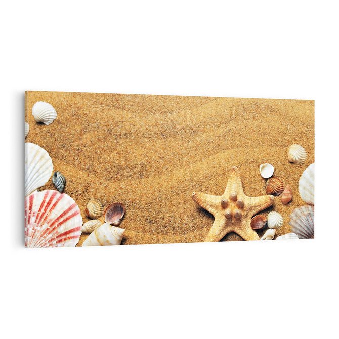 Obraz na płótnie 100x50 - Muszelki na malowniczej plaży - muszle, muszelki