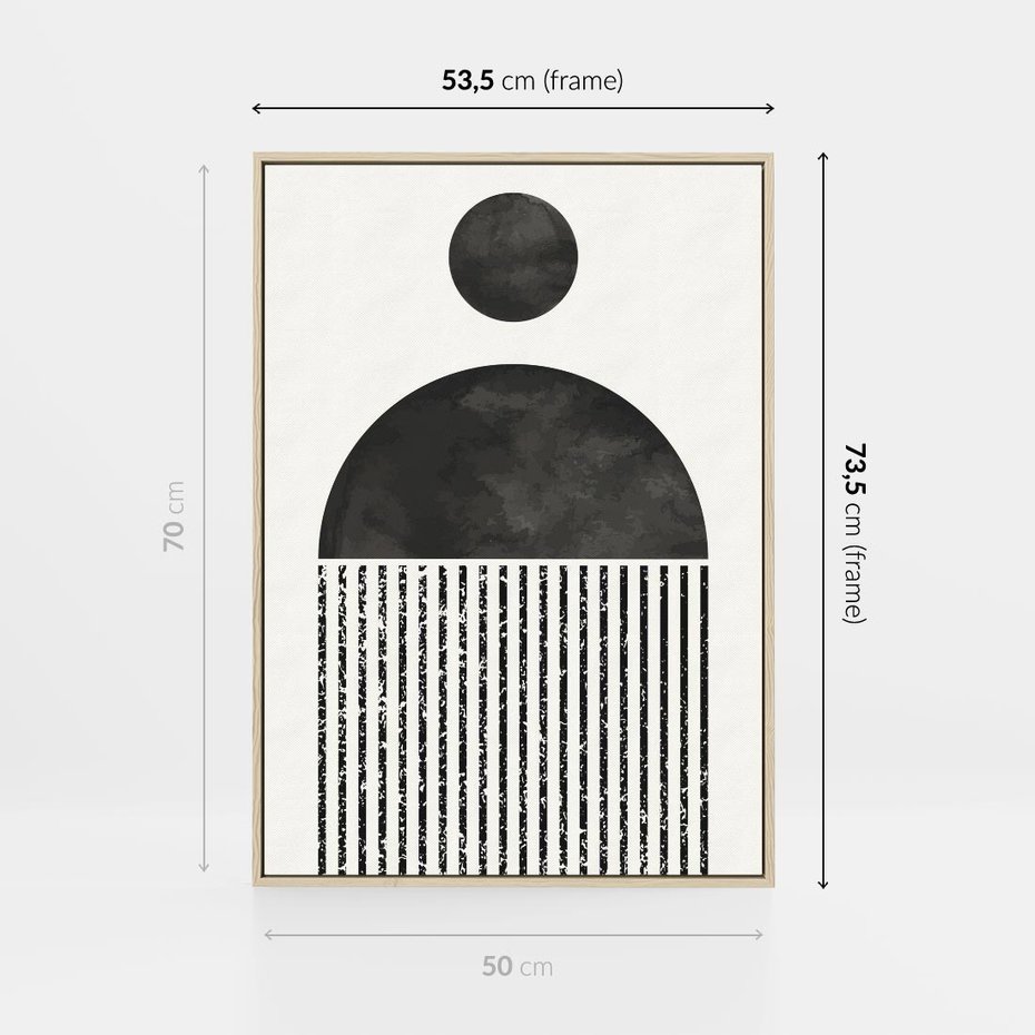 Obraz w ramie 50x70 - Księga Wibracji - abstrakcyjne czarno białe formy, minmalizm - rama drewno