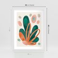 Plakat w ramie 30x40 - Harmonia bez Harmonii - akwarelowe abstrakcyjne kształty, zieleń i pomarańcz - rama biała