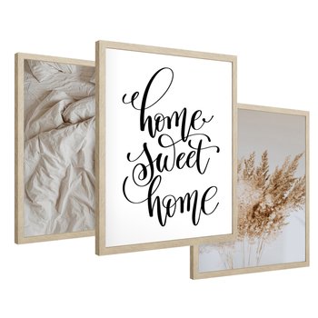 Zestaw obrazy w ramie 40x50 galeria - Dom, home, cytat, napis, typografia - rama drewno