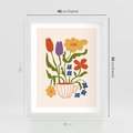 Plakat w ramie 40x50 - Kolorowe Granice - kwiaty w filizance, abstrakcja - rama biała