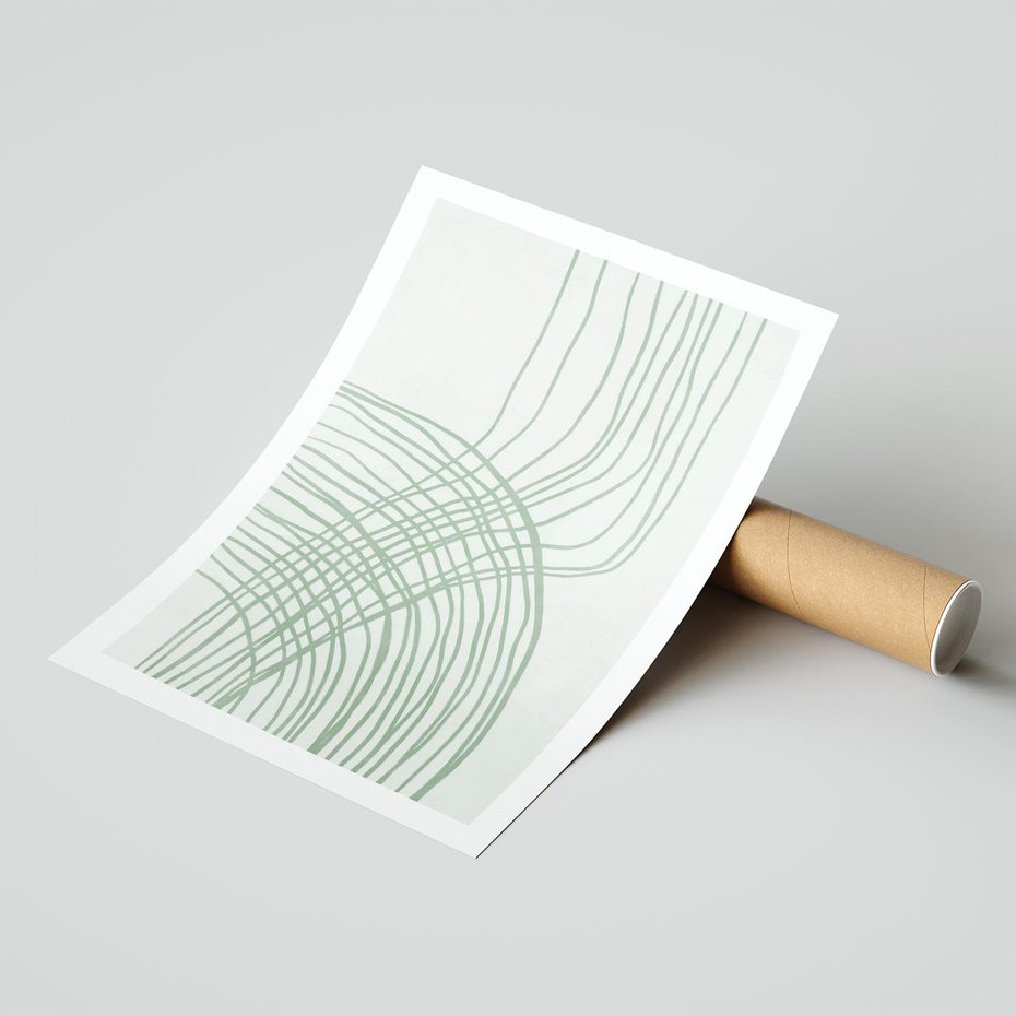 Plakat bez ramy 21x30 - Migotliwa Spokojna Zieleń - zielony plakat, abstrakcyjne splątane linie