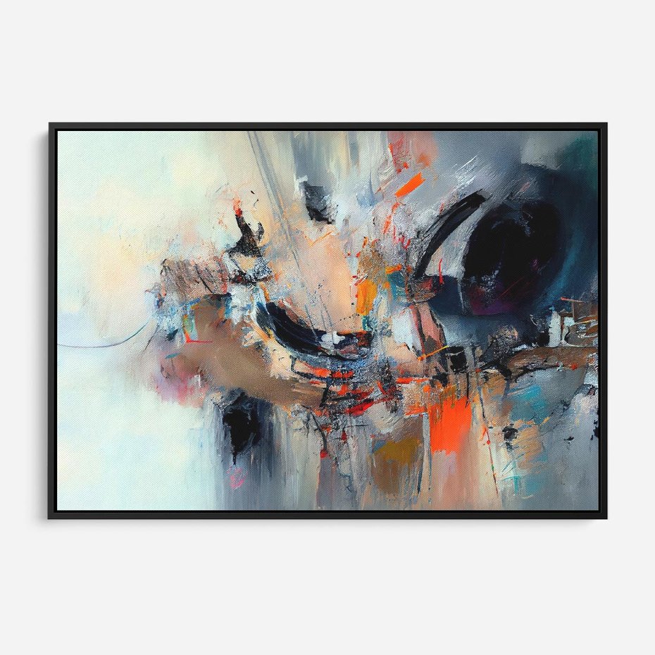Obraz w ramie 100x70 - Kontrapunkty zatajonych uczuć - dynamiczna abstrakcja, bałagan na płótnie - rama czarna