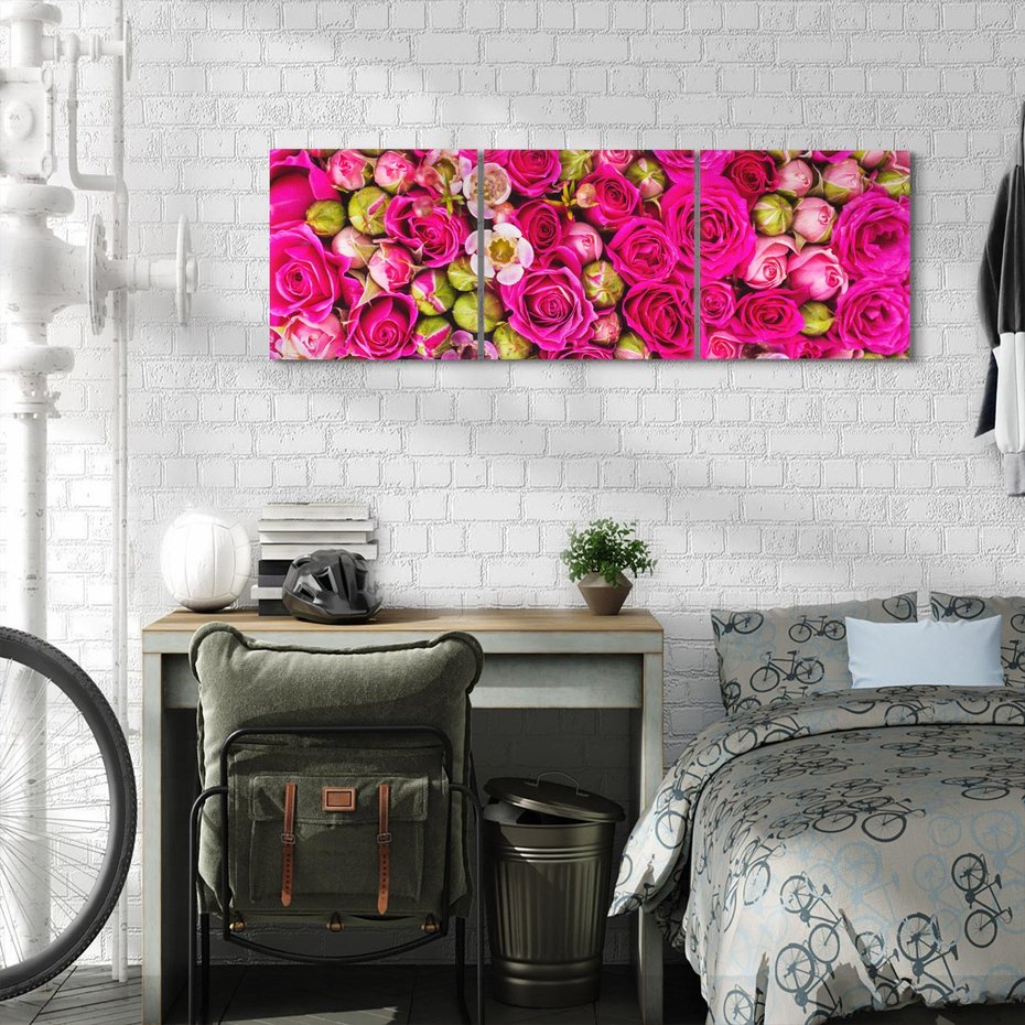 Obraz na płótnie 90x30 - Kwiatowa symfonia róż - róże, kwiaty