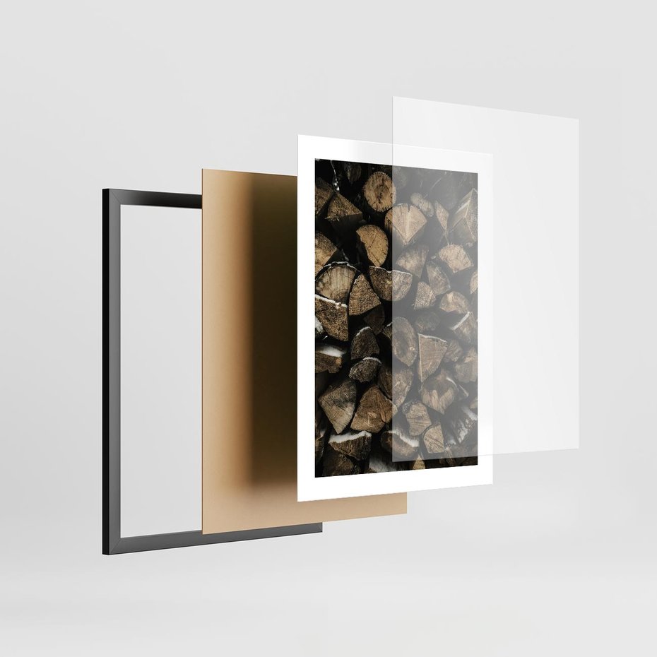 Plakat w ramie 30x40 - Piękno Prostej Formy - drewno, kłody - rama czarna